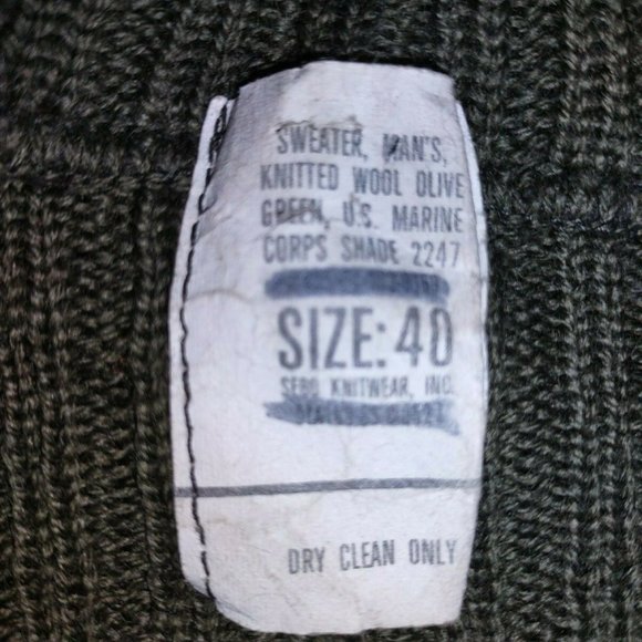sz40 US MARINE CORPS USMC GREEN KNIT SWEATER SERVICE WOOL WOOLY PULLEY MG 259 - Picture 11 of 11